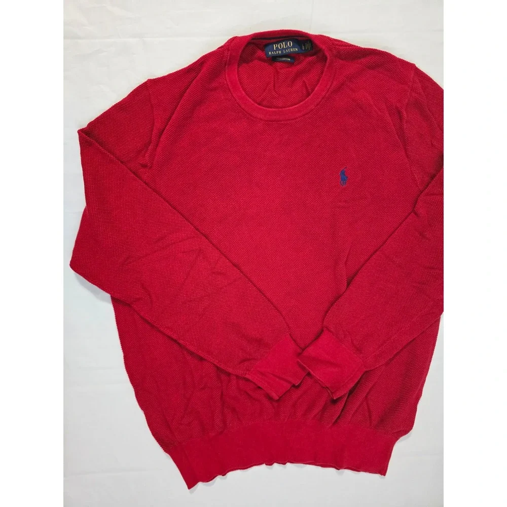Polo Ralph Lauren Mens Red Pima Cotton Textured Crewneck Sweater Large L